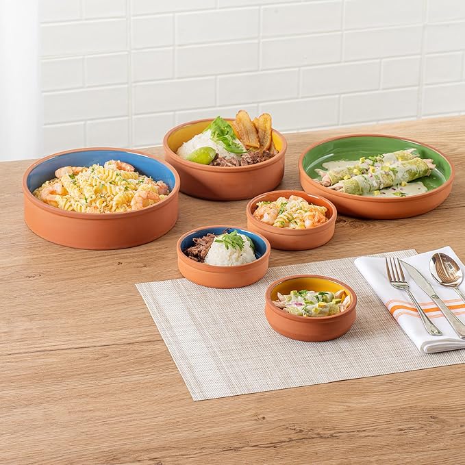 Restaurantware-Terra Tek 8.5 Ounce Terracotta Cazuelas, 2 Yellow Glazed Clay Pots For Cooking - Oven-Ready, Microwavable, Terracotta Serving Pots, Dishwashable, For Cooking And Serving