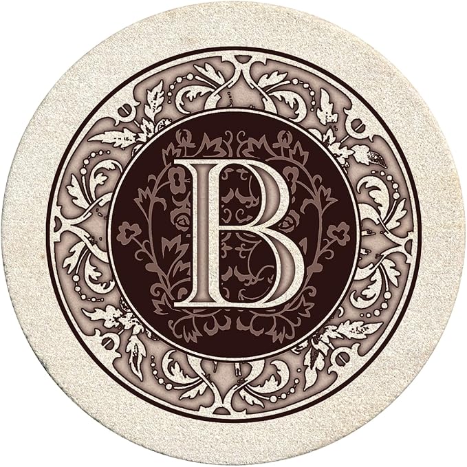 Thirstystone Monogram Letter B Absorbent Sandstone Coaster 4-Pack Made in The USA Decorative, Absorbent, Easily Wipes Clean