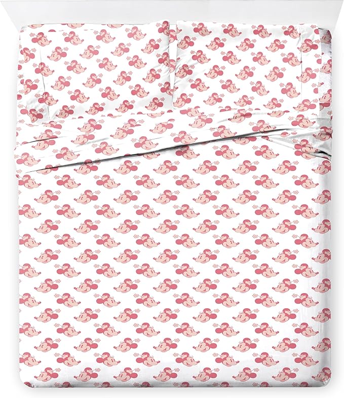 Disney Minnie Mouse Full Size Comforter Set - 7 Piece Bedding Includes Sheet Set & Pillow Covers - Super Soft Cozy Pink Bedding
