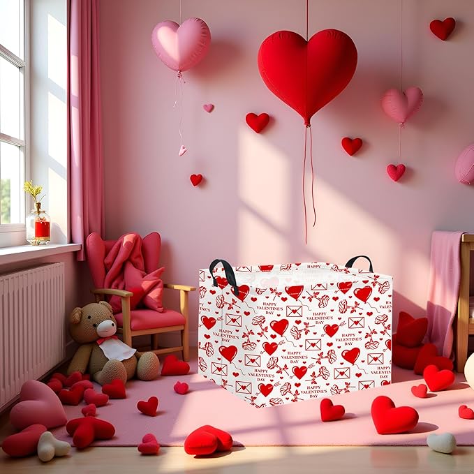 HIYAGON Rectangular Valentines Basket Fabric Storage Bin Storage Boxes Collapsible Storage Basket for Clothes Books Shelves Basket(Envelope Rose)