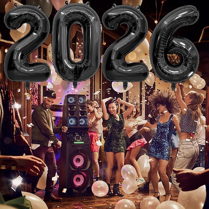 2026 Balloons New Years Decorations - 40" Large 2026 Black Foil Number Balloon New Years Eve Party Supplies Graduation Balloons Class of 2026 Happy New Year Birthday Anniversary Graduation Decorations