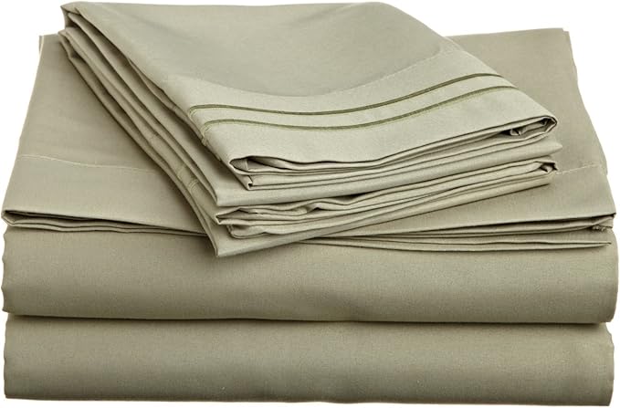 Lamma Loe Silky Soft Luxurious Supreme Microfiber 4-Piece Sheet Set with Embroidered Pillow Cases, Queen, Sage Green