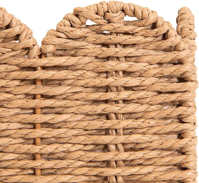 Rattan Divided Scalloped Basket,Wicker Diaper Caddy Scalloped Baske,Woven Natural Basket with 4 Dividers,Suitable for Baby Rooms, Bathrooms, Bedrooms (Paper Rope)