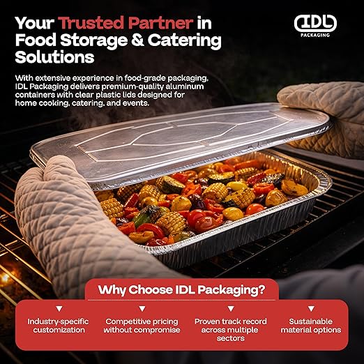 IDL Packaging Aluminum Foil Lids for Full Size Aluminum Steam Table Pans - 21" x 13" (pack of 10) - Disposable Cover for Aluminum Grill Pans - Oven & Freezer Safe - Durable Top for Aluminum Foil Pan