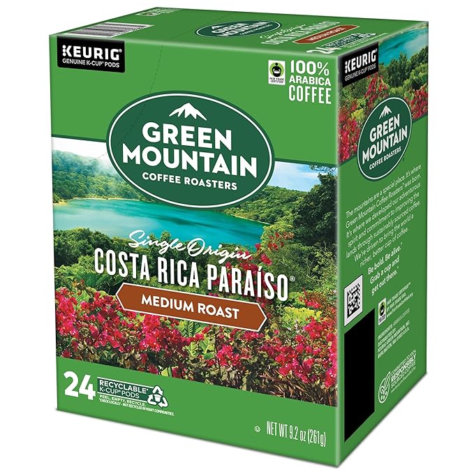 Green Mountain Coffee Roasters Costa Rica Paraiso, Single-Serve Keurig K-Cup Pods, Medium Roast Coffee Pods, 96 Count