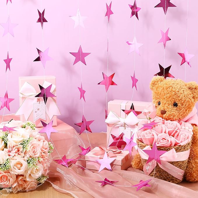 Patelai 78 Feet Glitter Star Garland Banner 2026 Party Decoration Double Side Star Hanging String Streamer Paper Twinkle for Graduation Wedding Birthday (Pink)