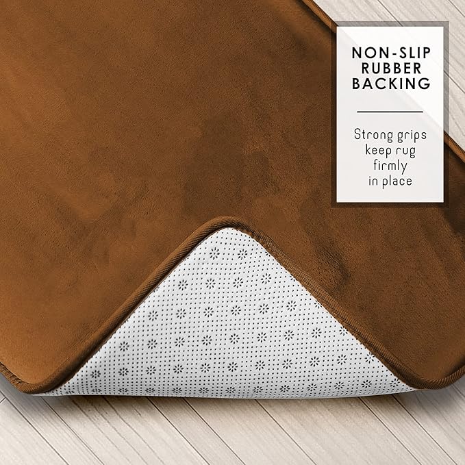 Clara Clark Bathroom Rugs, Velvet Memory Foam Bath Mat, Non-Slip, Machine Washable Bath Rugs - Dries Quickly, Ultra Soft Plush Bath Mats for Bathroom, 17 x 24, Chocolate Brown