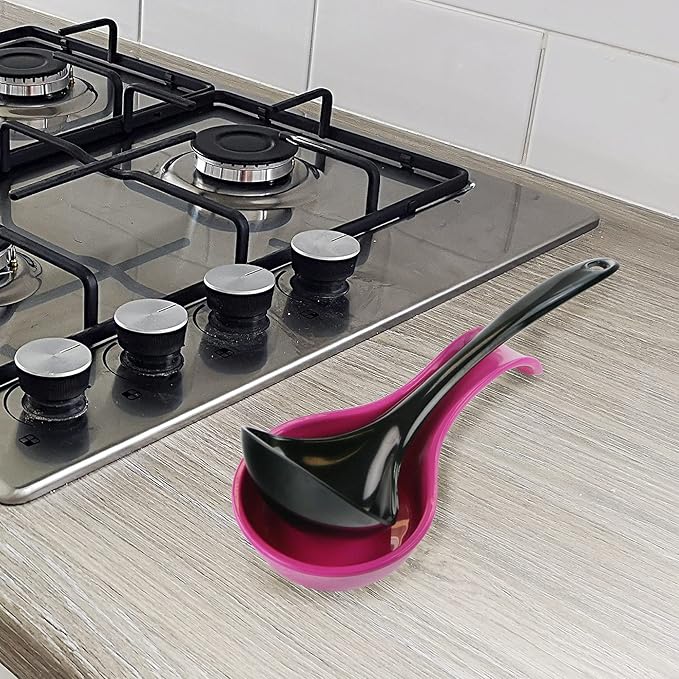 Reston Lloyd Kitchen Counter Utensil Spoon Rest, Ladles, Spaghetti Forks, & Spatulas, Durable BPA-Free Plastic – Dishwasher Safe, Décor, Space Saving Hanging Hole on Handle, Magenta