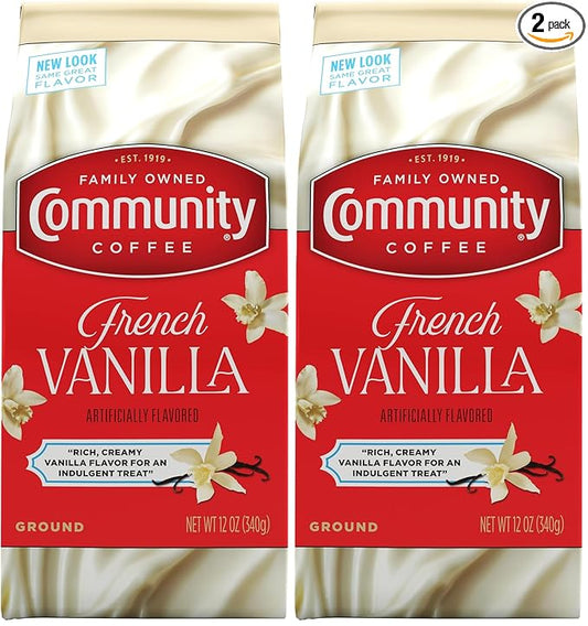 Community Coffee French Vanilla Flavored Ground Coffee, Medium Roast, 12 oz Bag (Pack of 2)