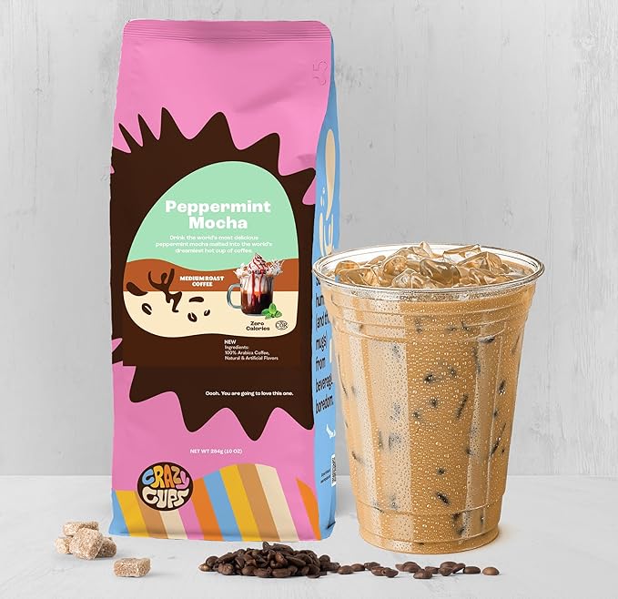 Crazy Cups Flavored Ground Peppermint Coffee, Peppermint Mocha in 10 oz Bag, For Brewing Flavored Hot or Iced Coffee, (Pack of 1)