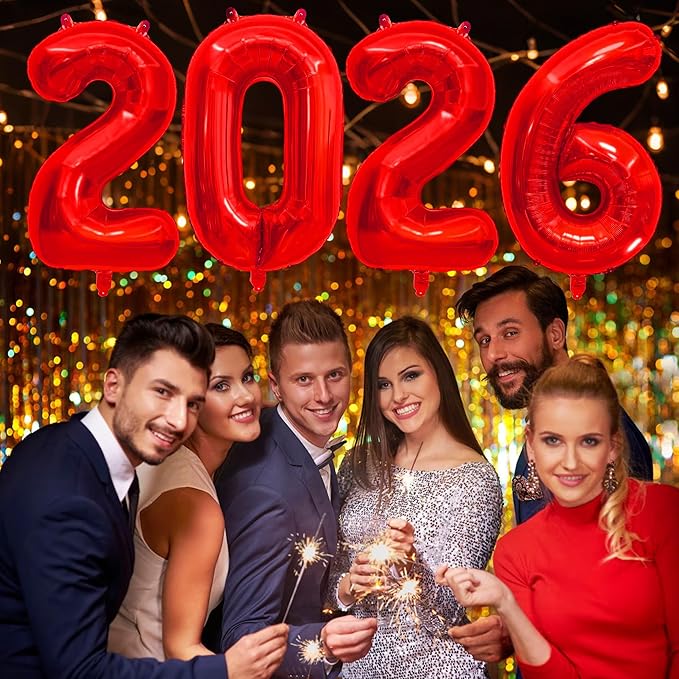 2026 Balloons New Years Decorations - 40" Large 2026 Red Foil Number Balloon New Years Eve Party Supplies Graduation Balloons Class of 2026 Happy New Year Birthday Anniversary Graduation Decorations