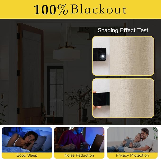 NICETOWN Linen Door Curtains - 100% Blackout French Door Curtain Bedroom Window Drape for Patio Door Sidelight Glass Door Curtain Privacy Tie Up Door Blind, W26 x L72, 1 Panel, Cream