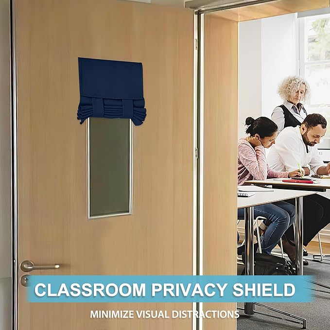RYB HOME Classroom Door Window Cover, Blackout Shades for Classroom Windows and Doors Cover Lockdown Shades, Room Darkening Design Blocks Views, W 12 x L 30, 1 Panel, Navy
