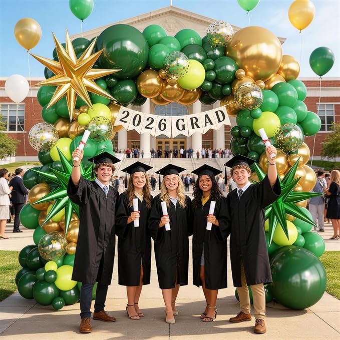 Green and Gold Balloons Garland Arch Kit with Stars Different Shade Green Balloons for Birthday 2026 Graduation Baby Shower Junle Safari Dinosaur Party Anniversary Decorations