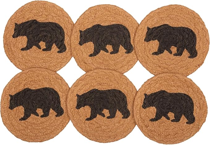 Wyatt Stenciled Bear Jute Coaster Set of 6