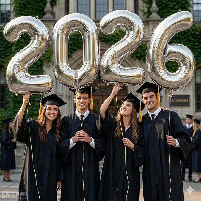 Silver Graduation Decorations 2026 | Giant, 42 Inch, Foil 2026 Graduation Balloons Class of 2026 Decorations | 2026 Balloons Number, Graduation Party Decorations | Prom Decorations 2026, Katchon