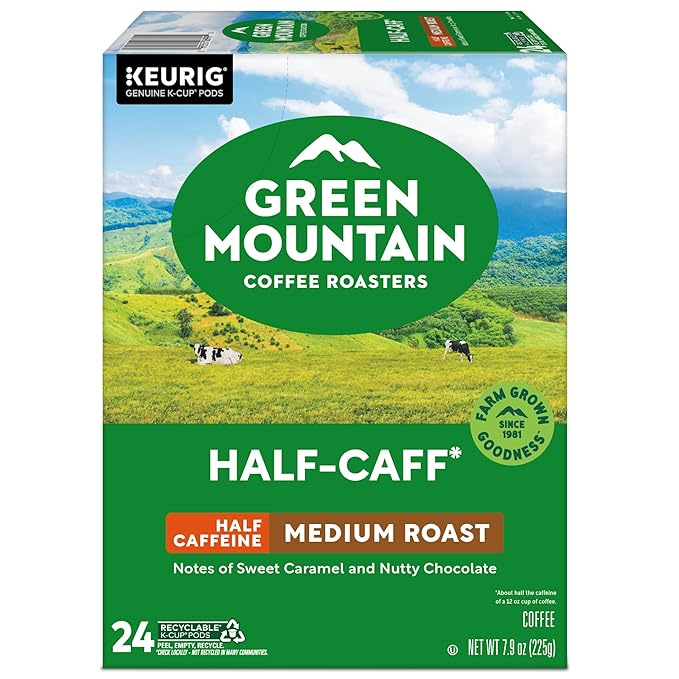 Green Mountain Coffee Roasters Half Caff, Single-Serve Keurig K-Cup Pods, Medium Roast Coffee Pods, 96 Count