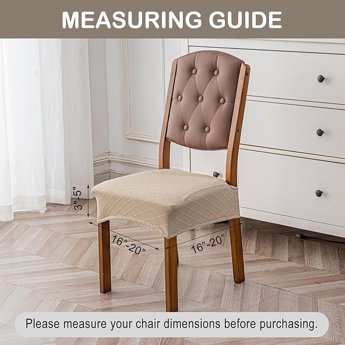 Genina Waterproof Seat Covers for Chairs,Set of 6 Dining Room Chair Seat Covers for Kitchen,Stretch Jacquard Removable Washable Dining Chair Slipcovers Protectors,No Rear Covers, Khaki