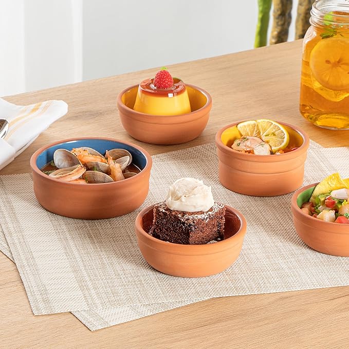 Restaurantware Terracotta Cazuela Bowls 2 Pack of 5 oz Durable Rustic Serving Dish Glazed Oven-Safe Bowl Freezer-Safe Tapas Dish Microwave-Safe Dishwasher-Safe