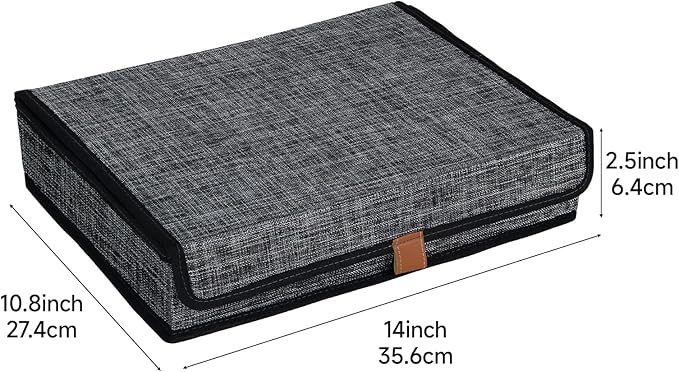 Photo Storage Boxes with Lids, Memory Box for Keepsakes, Picture Organizer Versatile Linen Containers Basket Collapsible Bin for Organizing Home Office, 2 Pack, 14x10.8x2.5 Inch, Black