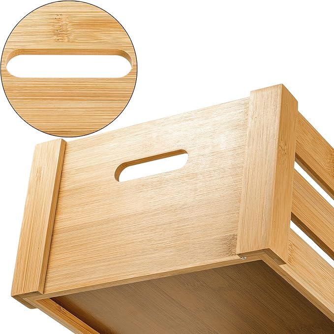 Lawei Set of 3 Bamboo Nesting Crates with Handles, Rustic Decorative Storage Container Box, Crate Box for Display, Farmhouse Bamboo Basket Bins for Fruit, Vegetable, Kitchen, Office, Bedroom, Closet