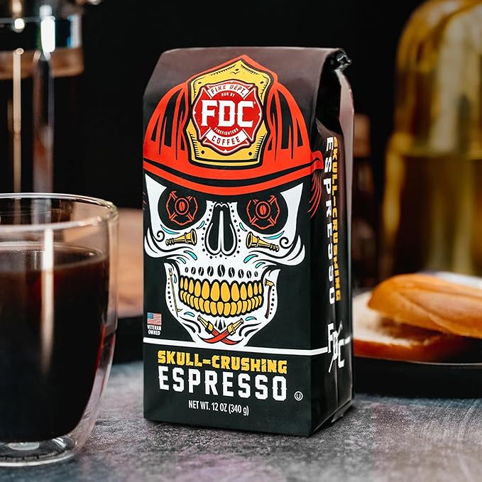Fire Department Coffee - Gives Back to Firefighters - Skull Crushing Espresso Coffee Beans - Full-Bodied & Bold - Roasted in the USA - Premium Espresso Beans - Veteran Owned (12 oz, Pack of 2)