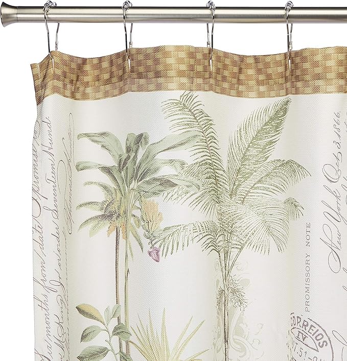 Avanti Linens - Fabric Shower Curtain, Tropical Inspired Bathroom Decor (Colony Palm Collection, Ivory)