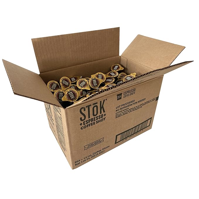 SToK Espresso Coffee Shots, Black, Unsweetened, Dark Roast Coffee, Ready to Drink, Use for Lattes, Americanos, 13 ML Pods, 264 Count