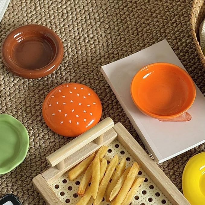 Burger Plates Set, Seasoning Dish Pack, Stackable Bowls with Portable Storage, Kitchen Accessory with Dishwasher Safe Details, 3.94x4.72 inches Sauce Container, Restaurant Fixture for BBQ Party Snack
