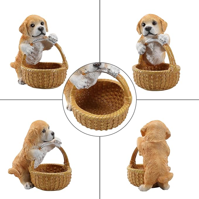 Cute Golden Retriever Candy Bowl, Resin Dog Figurine Key Bowl for Entryway Table, Desktop Storage Basket Organizer for Desk, Unique Dog Lover Gift