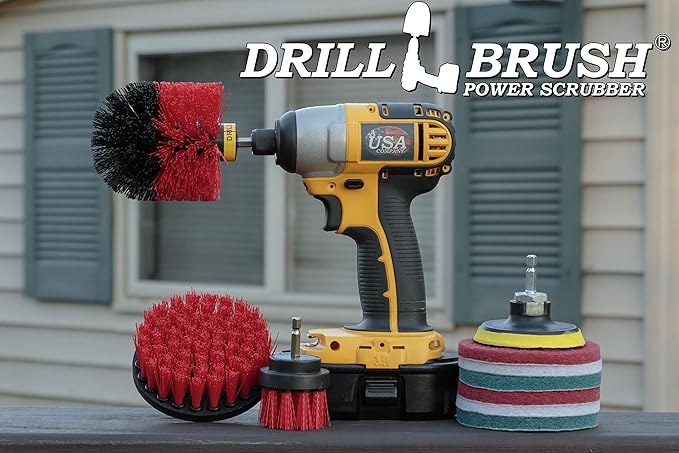 Drillbrush Scrub Brush - Drill Scrub Brush Attachment - Stone Cleaning - Deep Cleaning Brush - Ceramic Tile Cleaner Brush - Deck Scrub Brush - Drill Brush Pads - Rotary Drill Brush Cordless Scrubber