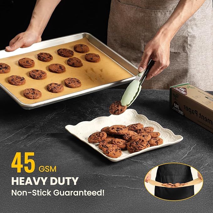 Unbleached 15in x 210ft Parchment Paper Roll for Baking- 262 Sq.Ft with Built-in Metal Cutter, Non-Stick & 450°F Safe for Baking,Cooking, Air Fryer, Grilling, Meal Prep