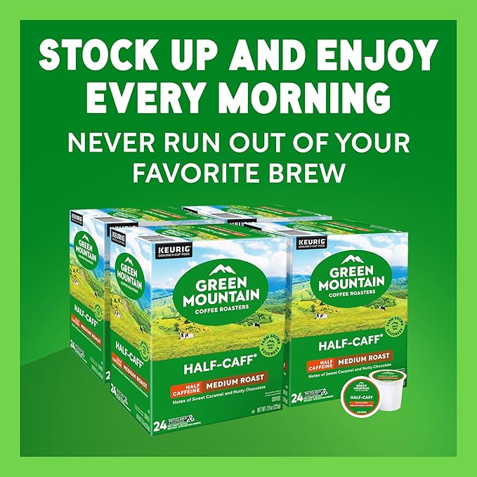 Green Mountain Coffee Roasters Half Caff, Single-Serve Keurig K-Cup Pods, Medium Roast Coffee Pods, 96 Count