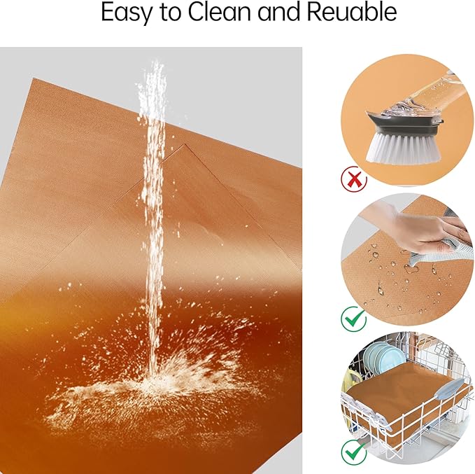 UBeesize 4 Pack XL Thickened Copper Oven Liners for Bottom of Oven, Reusable 17x25 Inch Heavy Duty Non Stick Teflon Oven Mats BPA & PFOA Free, Fit Electric Gas Toaster Convection Ovens Grills