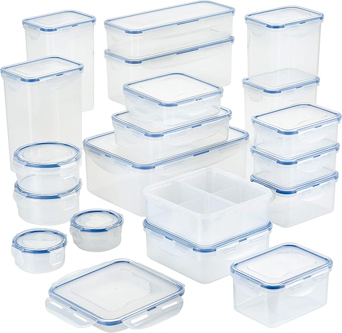 Lock & Lock Easy Essential Storage Set/Food Containers Airtight Bins/BPA-Free/Dishwasher Safe, 38 Piece, Clear