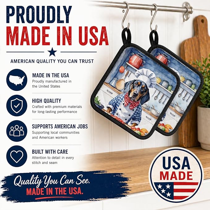 Caroline's Treasures Bluetick Coonhound The Chef Pair of Pot Holders Kitchen Heat Resistant Pot Holders Sets Oven Hot Pads for Cooking Baking BBQ, 7 1/2 x 7 1/2