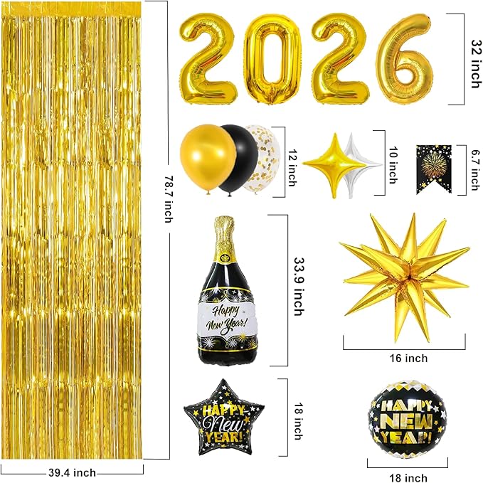 Balloon Decorations Party Supplies 2026 DIY Gold Foil Party Backdrop Kit NYE Decorations for party decorations designed