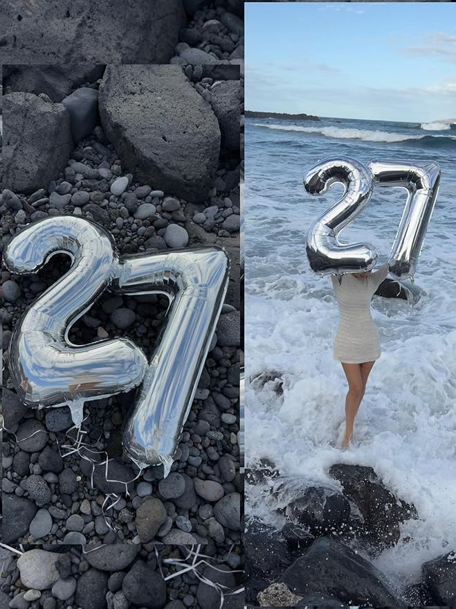 Number Balloon 26 Silver, Foil Happy 26th Birthday Balloon for Men & Women,40 Inch Large Balloons for 2 6 26 62 2026 Wedding Marriage Proposal Engagement Decorations