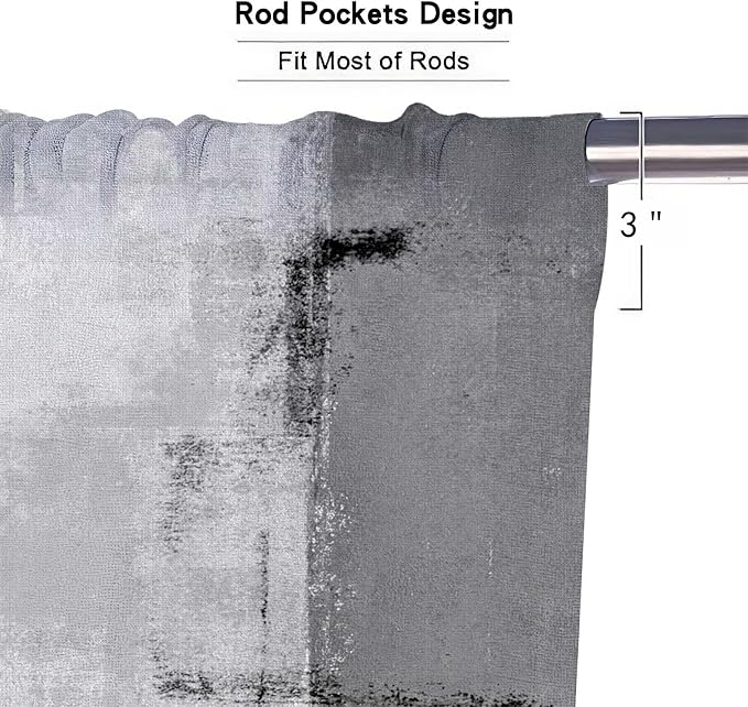 MCALK Grey Abstract Kitchen Curtains Tiers Set 2 Piece for Windows Modern Art Kitchen Window Curtains Set,Contemporary Trendy Valances for Living Room(24" Tiers Set)