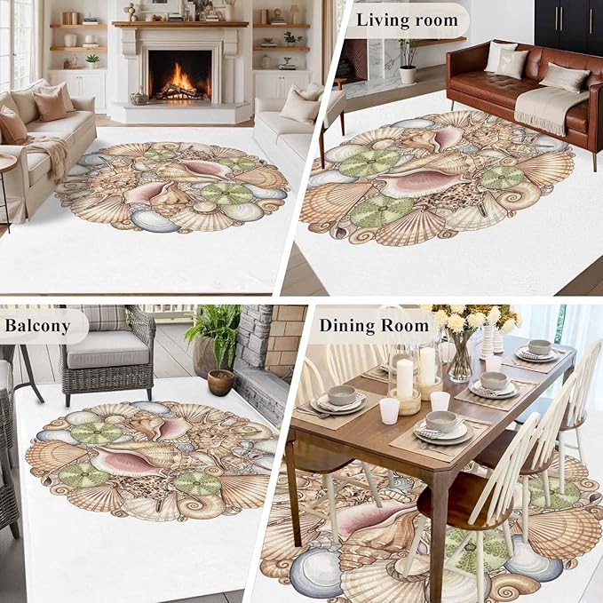 Area Rug 6x9ft, Coastal Colorful Shell Conch Washable Rugs for Living Room Bedroom, Modern Abstract Art Soft Non-Slip Area Rugs Rectangle Floor Carpet for Dining Room