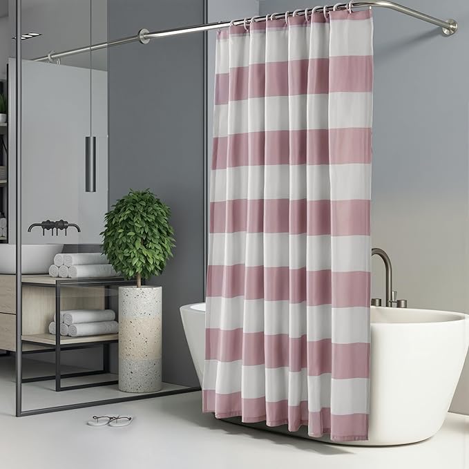Amazon Basics Bathroom Shower Curtain, Water Resistant Fabric with Rust Proof Grommets & Hooks, Weighted Hem, Machine Washable, 72"x72", Light Brown, Beige