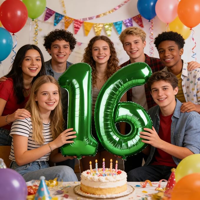 40 Inch Dark Green Number Balloons, 16th Birthday Decorations for 1 6 16 61, Large Foil Sweet 16 Balloons Number for Wedding Memorial Day's Photo Shoot Decoration
