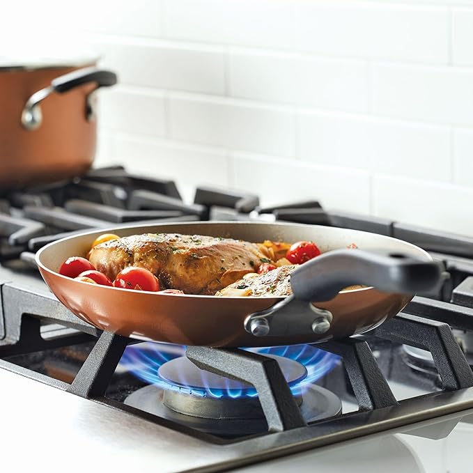 Farberware Cookstart DiamondMax Nonstick Cookware/Pots and Pans Set, Dishwasher Safe, Includes Baking Pan and Cooking Tools, 15 Piece - Copper