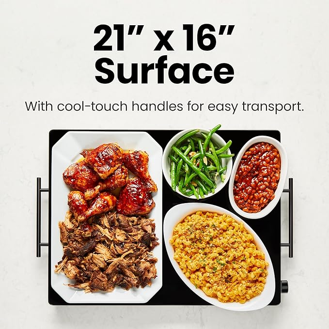 Chefman Electric Warming Tray with Adjustable Temperature Control, Perfect For Buffets, Restaurants, Parties, Events, and Home Dinners, Large 21” x 16” Glass-Top Surface Keeps Food Hot – Black