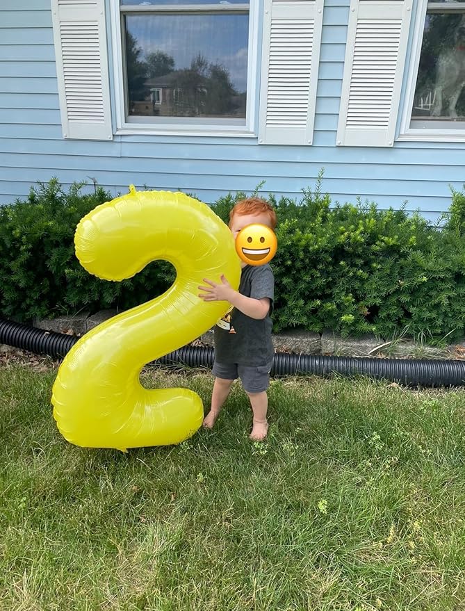 2 Numbers Balloon 40 Inch Yellow Two Balloon Number Birthday Decor, 2nd 12 21st Party Celebration Decorations Graduations Wedding Baby Shower