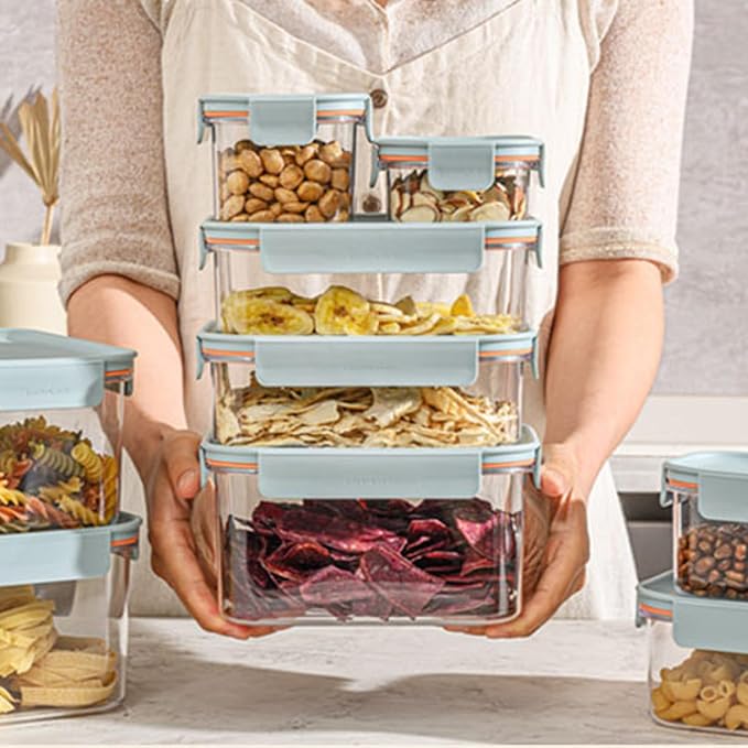 LocknLock LBF401RS5M Bisfree Modular Plus Food Storage Containers for Lunch, Meal Prep, Stackable, BPA-Free, Leakproof, Microwave, Dishwasher, Freezer-Safe, 10 Pieces, 5 Boxes and 5 Lids, Mint