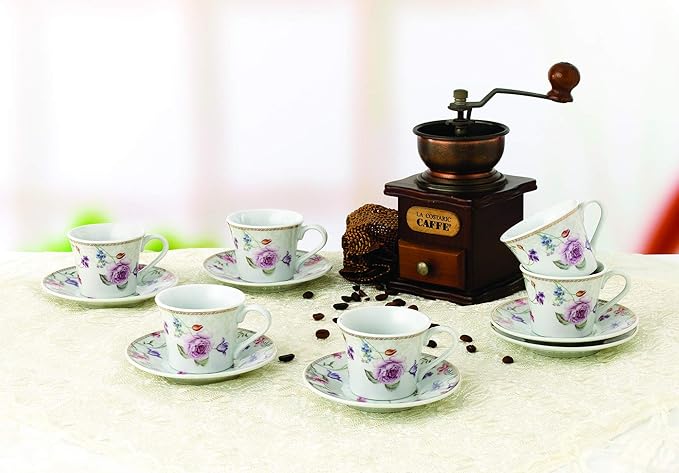 Set of 6 Espresso Cups 2oz. On Metal Stand-Purple Flower