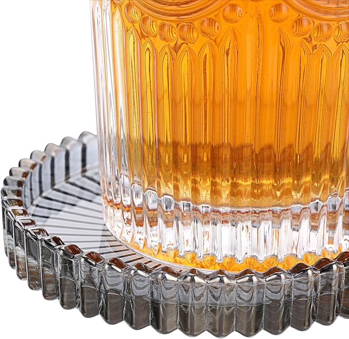 JUXYES 8 Pack Clear Black Crystal Coasters Round Cup Mat, Glass Coasters for Drinks Coffee Tea Wine, Decorative Wine Bottle Coaster, Crystal Drink Coasters for Restaurant bar Kitchen Dining Table