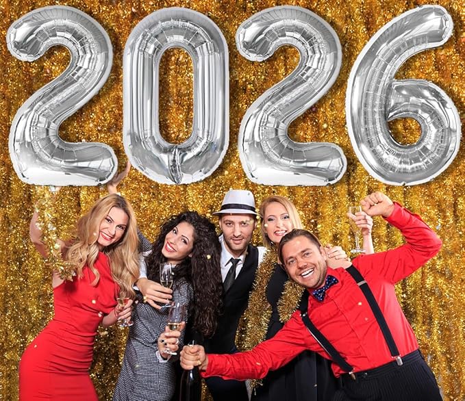 Silver 2026 Happy New Years Eve, 2026 Balloon Number for Party Decorations, Balloons Number 40 Inch for 20 26 Graduation Party Wedding Anniversaries Celebration