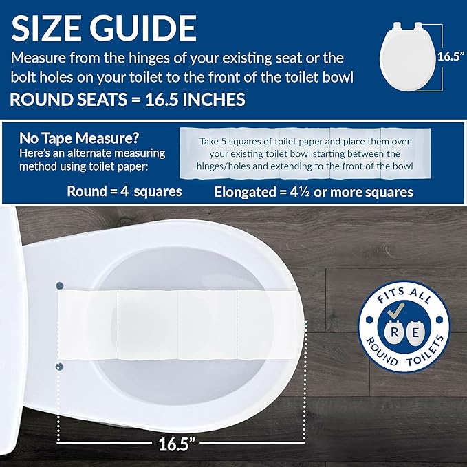 Mayfair Ashton Easy to Clean Single Hinge Toilet Seat, Modern Slow Close Wood Toilet Seat, Made in USA, Round, White